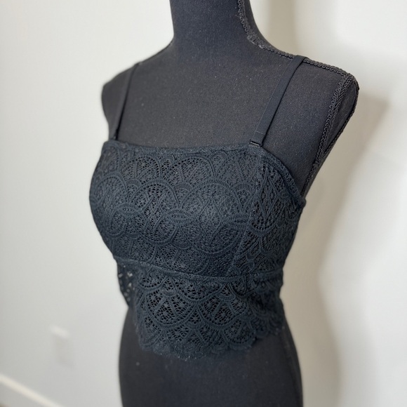 Colsie Black Lace Longline Padded Bralette with Detachable Straps (XL) - Picture 1 of 7